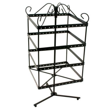 Black Metal Rotating Jewelry Earring Display Stand, Holds 96 Pairs