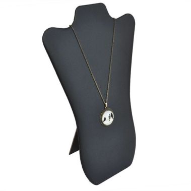 Black Leatherette Curved Jewelry Necklace Easel, 14" Tall