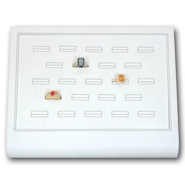 White Leatherette Jewelry Ring Display Tray, Holds 23 Rings
