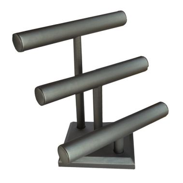 Steel Grey Leatherette 3 Tier Jewelry T-Bar Display Stand