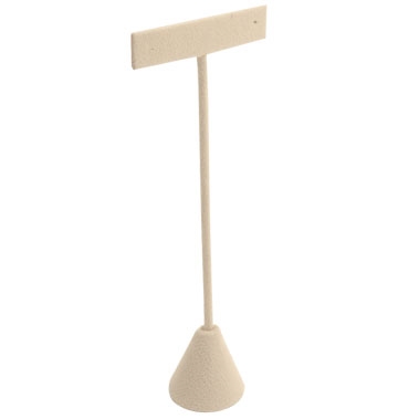 Beige Faux Suede Jewelry Earring T Stand, 6-3/4" Tall