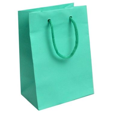 Glossy Aqua Euro Tote Gift Shopping Bags, 4-3/4" x 3" x 6-3/4"
