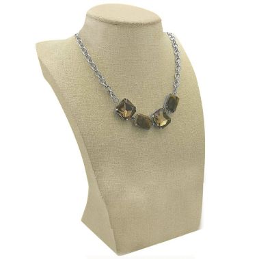 Beige Linen Curved Jewelry Necklace and Chain Display Bust, 9-1/2" Tall