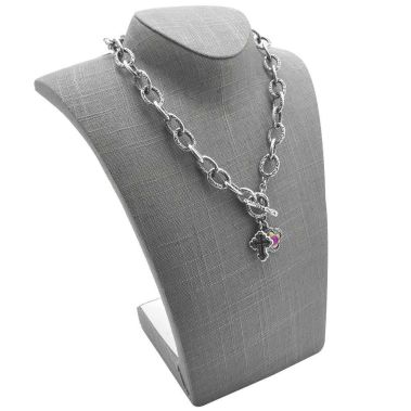 Grey Linen Curved Jewelry Necklace Bust, 11" Tall