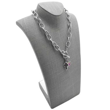 Grey Linen Curved Tall Necklace Display Bust, 14-1/2" Tall
