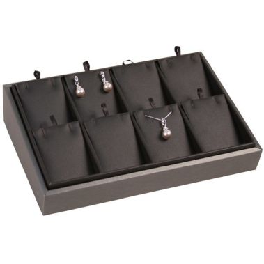 Steel Grey Leatherette 8 Compartment Jewelry Earring / Pendant Display Tray