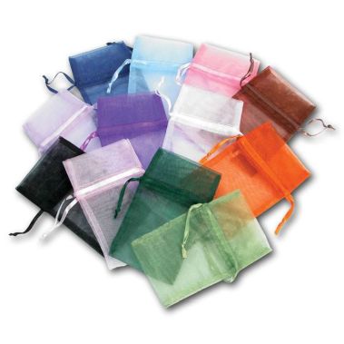 Assorted Colors Organza Drawstring Gift Pouches, 4" x 5", 12 Per Pack