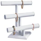 White Leatherette 3 Tier Jewelry Display T-Bar Stand