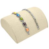 Medium Tan Linen Half Moon Jewelry Bracelet / Watch Display