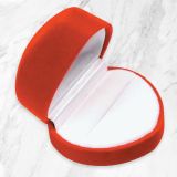 Red Flocked Velour Heart Shaped Jewelry Ring Boxes