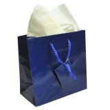 Glossy Navy Blue Euro Tote Gift Shopping Bags, 6-1/2