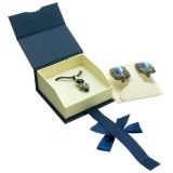 Blue and Cream Magnetic Jewelry Earring or Pendant Box