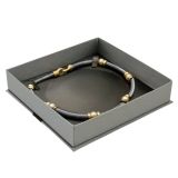 Steel Grey Leatherette Jewelry Necklace Boxes, with Brown Ribbon