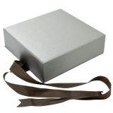 Steel Grey Leatherette Jewelry Necklace Boxes, with Brown Ribbon