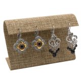 Brown Burlap Curved Jewelry Earring Stand, Holds 2 Pairs