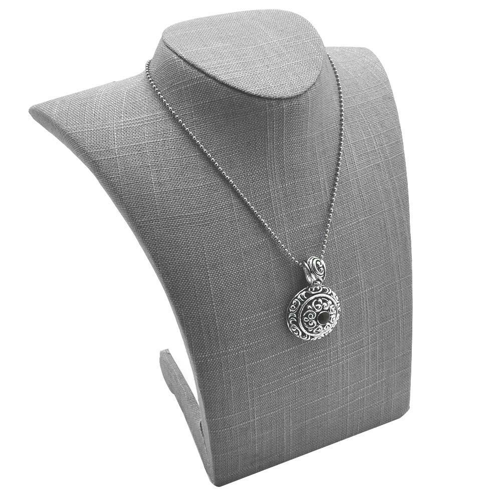 Grey Linen Curved Jewelry Necklace Bust, 9