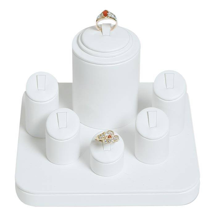 6 Pc White Leatherette Ring &  Earring Combo Stand Jewelry Showcase Display 