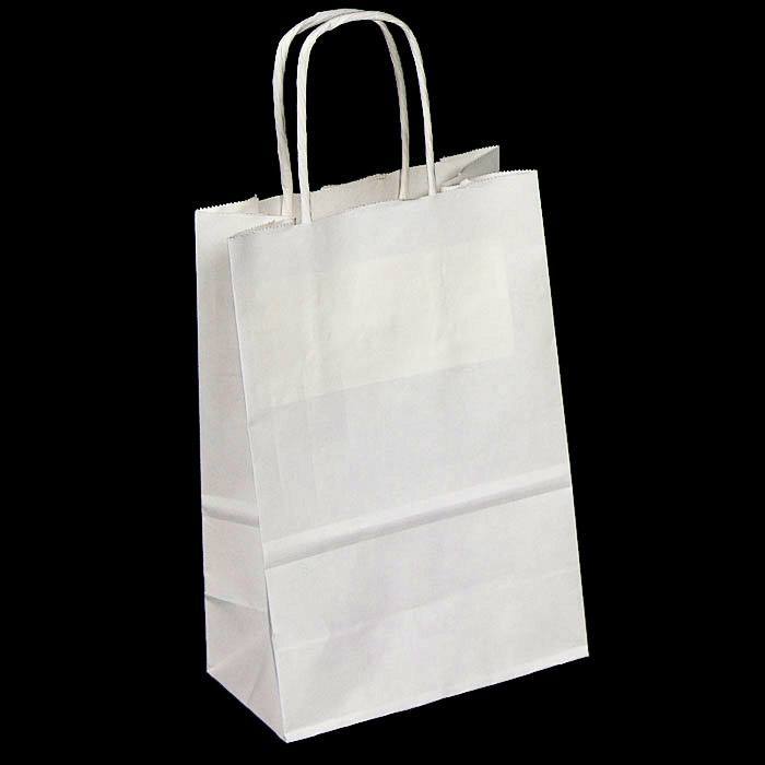 White Kraft Paper Gift Shopping Bags with Handle, 5-1/4