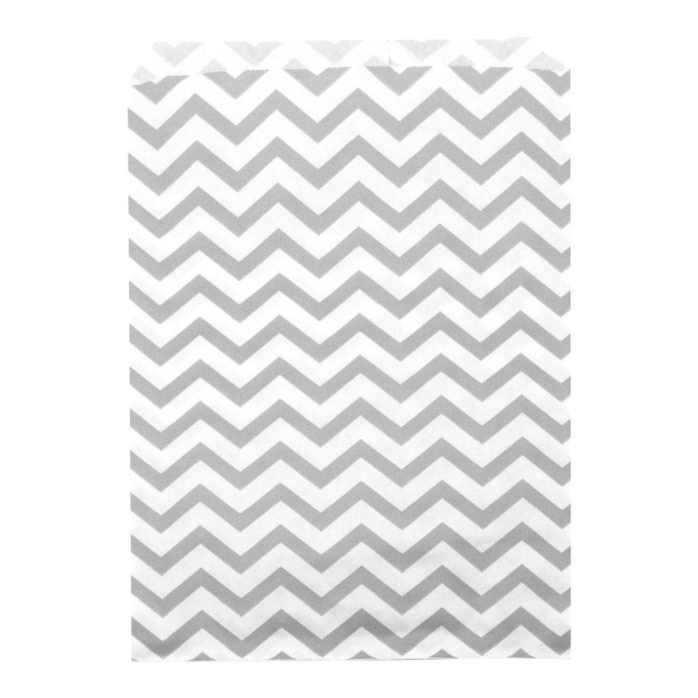 Silver and White Chevron Gift Shopping Bags, 100 Per Pack, 5
