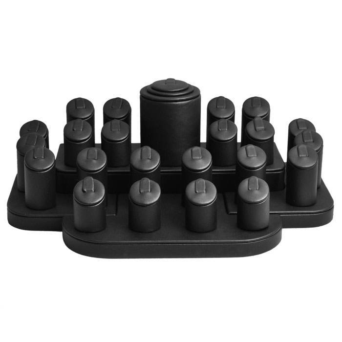 Black Leatherette Jewelry Ring Display Set, Holds 23 Rings